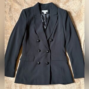 H&M Black Double Breasted Longline Blazer